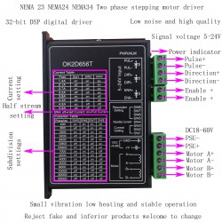 Digital Stepper Driver OK2D656T 1.4-5.6A 18-60VDC for NEMA23 NEMA24 NEMA34 Stepper Motor