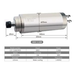 Water Cooled CNC Spindle Motor SMCU002873 5.5KW 220V/380V 24000RPM ER25 Collet