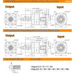 PW060 Series Helical Planetary Gearbox 6.35/8/9.525/11/14mm Input Shaft for Nema23 Stepper Motor /Nema 24 Svero Motor