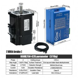 Nema34 Close Loop Stepper Motor Kit 86HB250-82B-HBS86 Brake 4.5N.m 1.8deg With HBS86 Driver + Cable + Brake