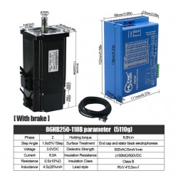 Nema34 Close Loop Stepper Motor Kit 86HB250-118B-HBS86 Brake 1.8Deg 8N.m with HBS86 Driver + Brake