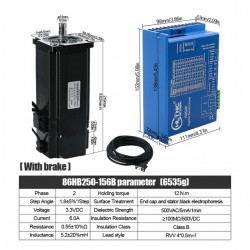 Nema34 Close Loop Stepper Motor Kit 86HB250-156B-HBS86 1.8 Deg 12N.m With HBS86 Driver + Brake