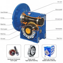 RV030 63B14/63B5 Round Worm Gear Reducer Gearbox Ratio 5:1 10:1 20:1 30:1 40:1 50:1 :60:1 80:1 Input Bore 11mm