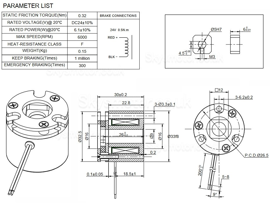 Non-excited DC Electromagnetic Brake 24VDC 0.32Nm for Nema 14 Stepper Motor