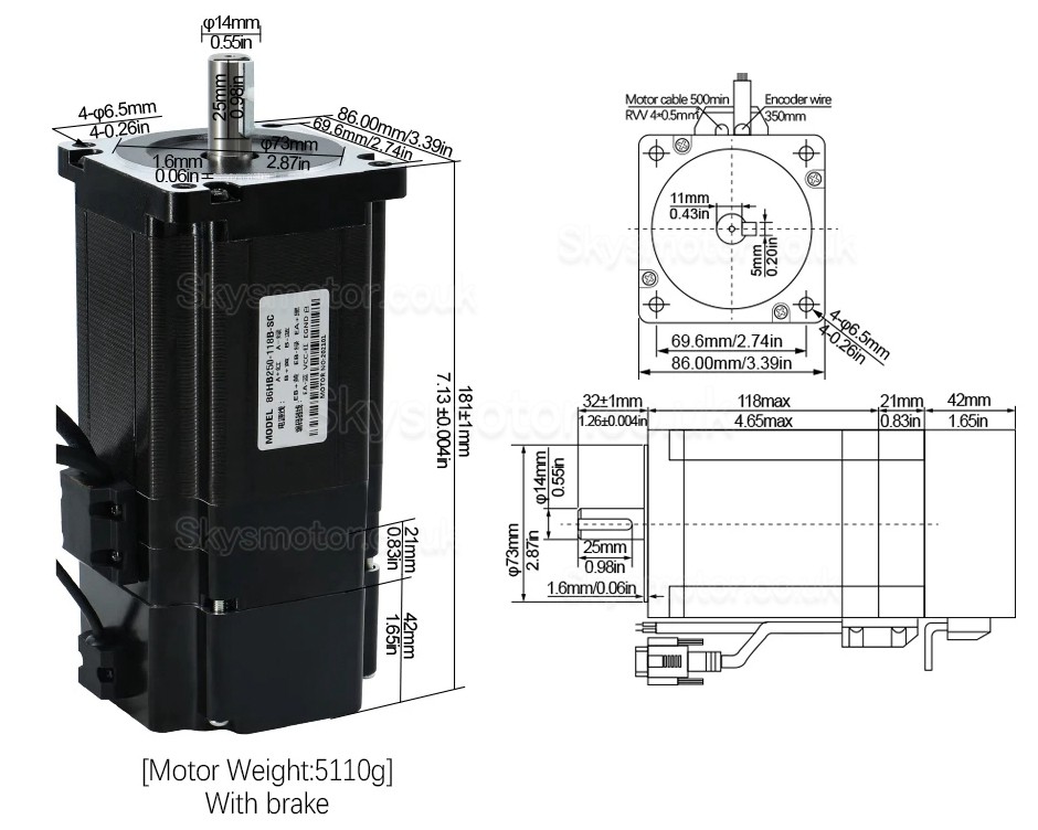 Nema34 Close Loop Stepper Motor Kit 86HB250-118B-HBS86 Brake 1.8Deg 8N.m with HBS86 Driver + Brake