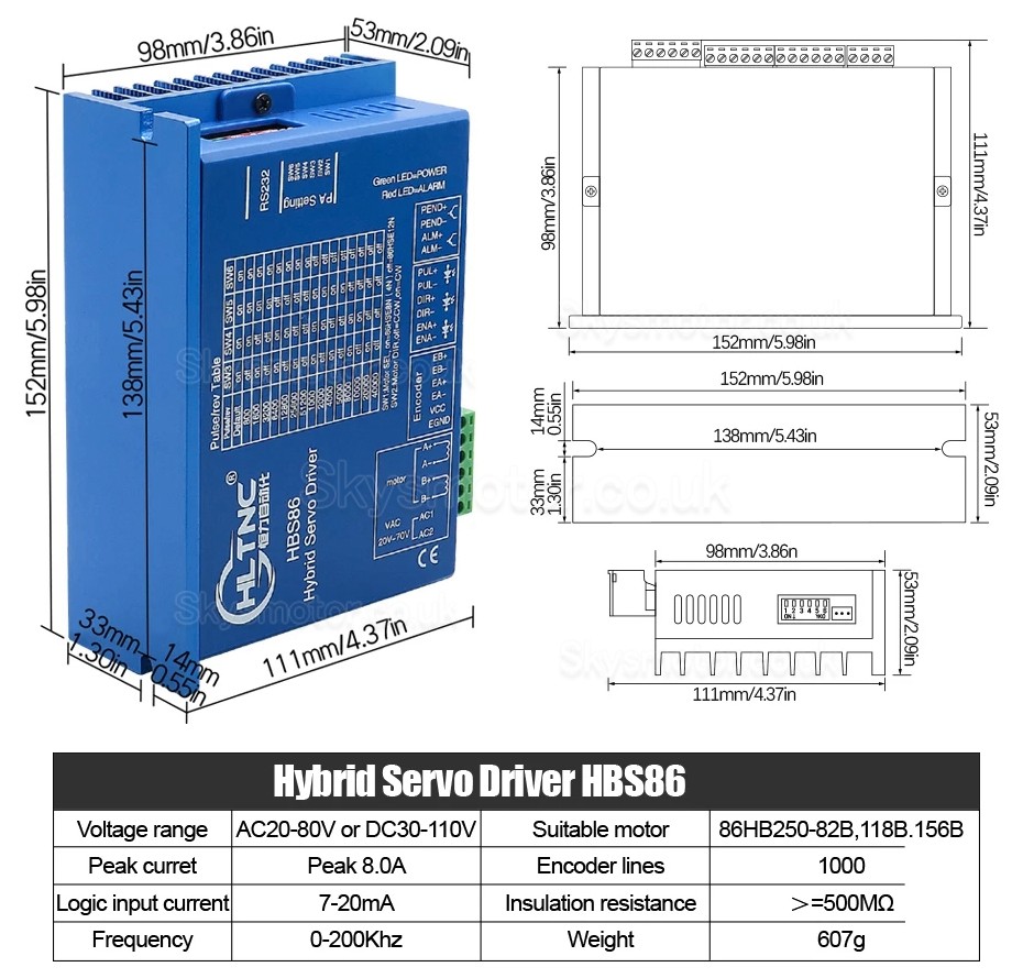 Nema34 Close Loop Stepper Motor Kit 86HB250-118B-HBS86 Brake 1.8Deg 8N.m with HBS86 Driver + Brake