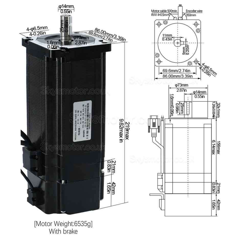 Nema34 Close Loop Stepper Motor Kit 86HB250-156B-HBS86 1.8 Deg 12N.m With HBS86 Driver + Brake 