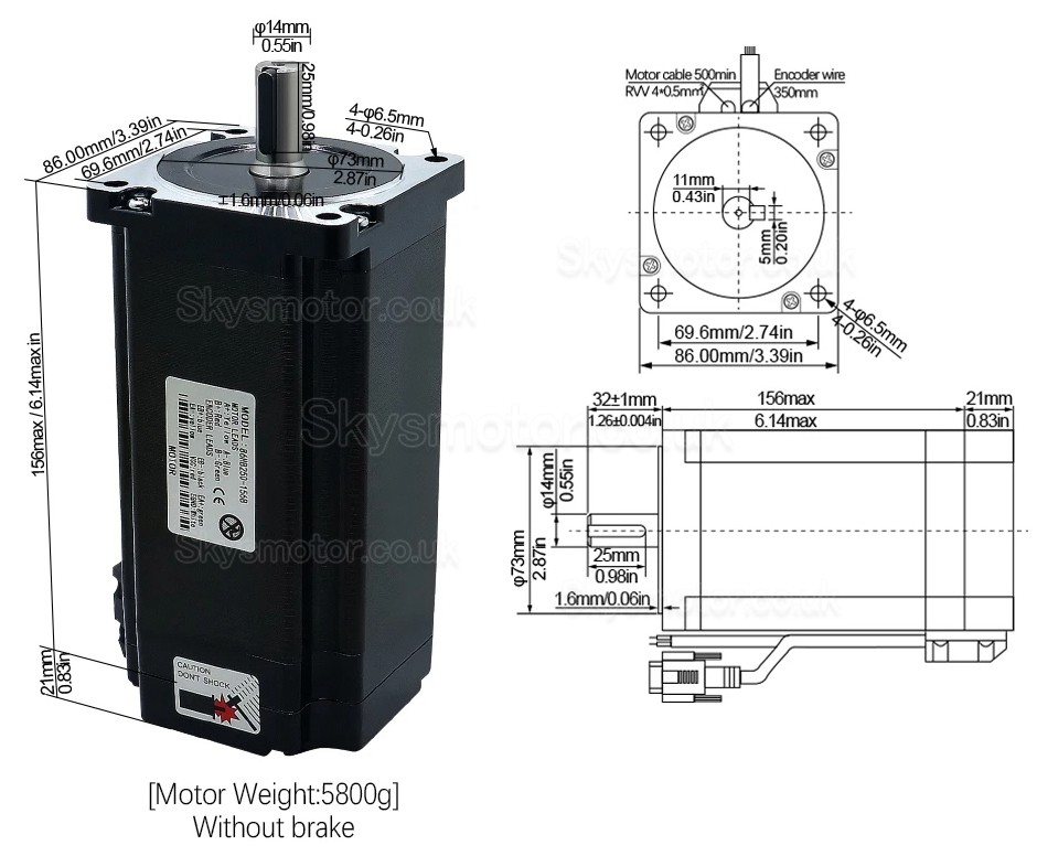 Nema34 Close Loop Stepper Motor Kit 86HB250-156B-HBS86 (No Brake) 1.8 Deg 12N.m With HBS86 Driver