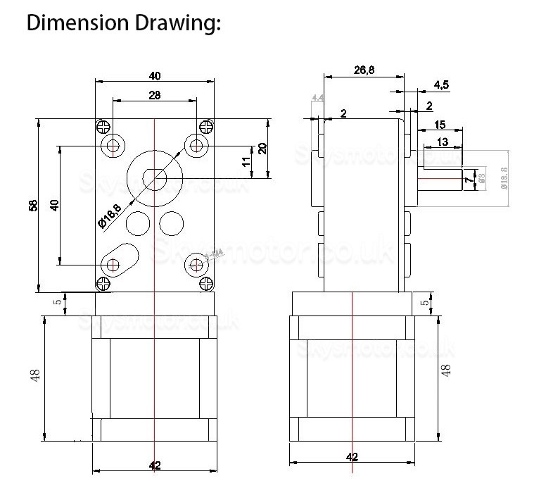 Oukeda Nema 17 Worm Gearbox Stepper Motor with 17:1/30:1/50:1/75:1/100:1/290:1/500:1 Worm Gearbox