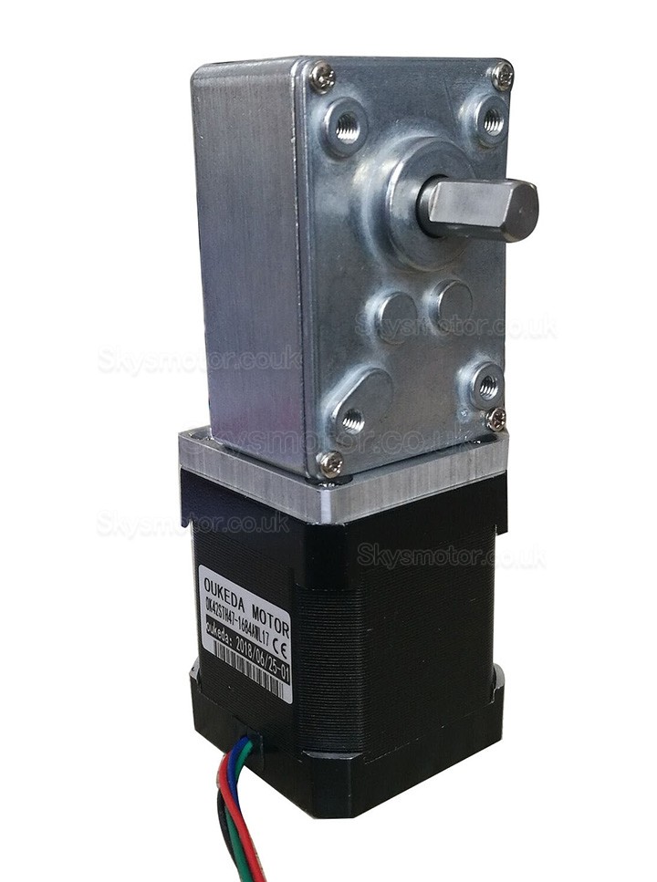 Oukeda Nema 17 Worm Gearbox Stepper Motor with 17:1/30:1/50:1/75:1/100:1/290:1/500:1 Worm Gearbox