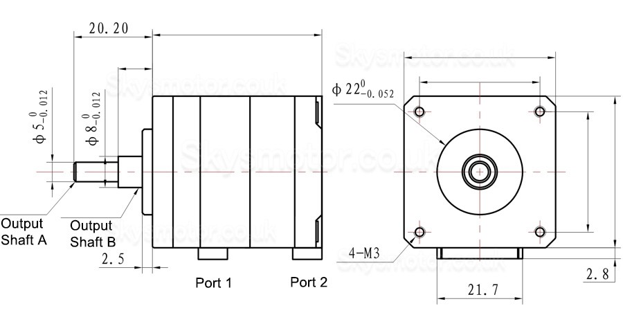 Nema 16 Dual Axis Stepper Motor TQE39C-05 1.8deg 0.4A 10.4V 200mN.m 2 Phase