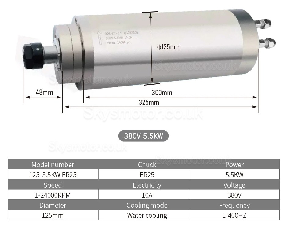 Water Cooled CNC Spindle Motor SMCU002873 5.5KW 220V/380V 24000RPM ER25 Collet