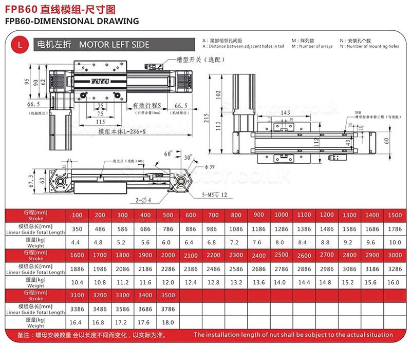 Linear Guide Linear Stage Table Belt Drive FPB60 with Nema 24 Stepper Motor for CNC