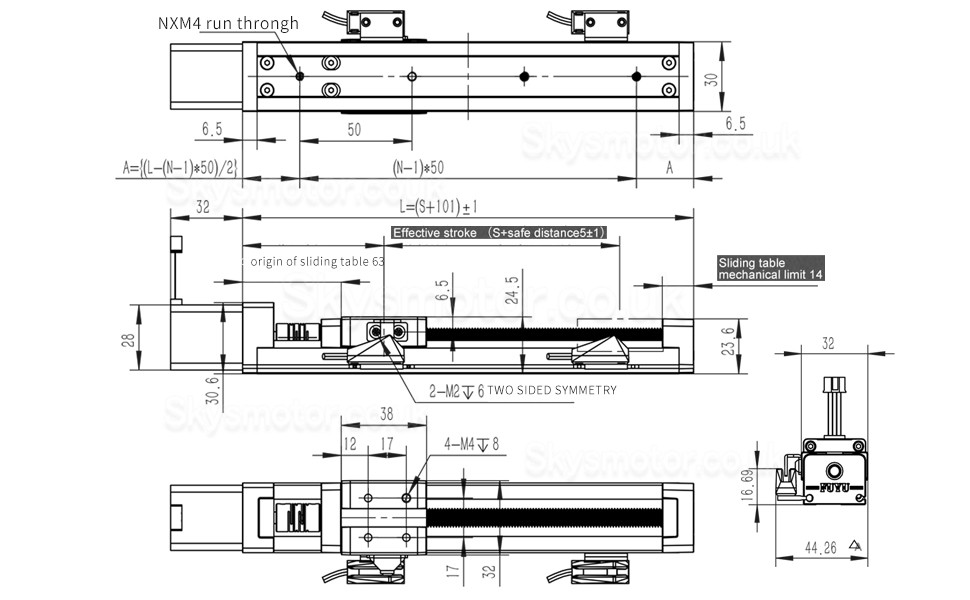 2Pcs FSK30J Mini Linear Slide Rail Linear Guide Ball Screw Linear Actuator with Nema 11 Stepper Motor