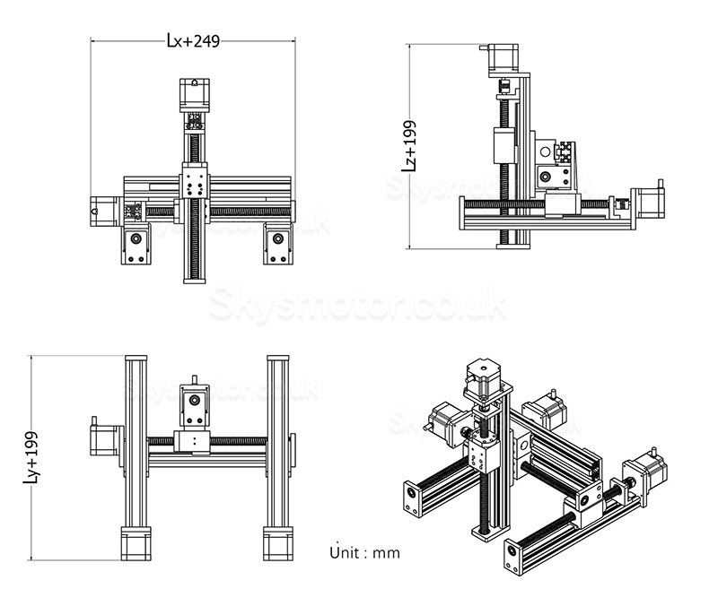 Gantry Linear Guide Stage Stroke Linear Stage Module XYZ Slide Table X=100mm,Y=100mm, Z=50mm