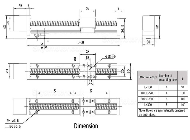 Linear Slide Rail Linear Ball Screw Actuator FSL30 50-300mm with Nema 14 Stepper Motor