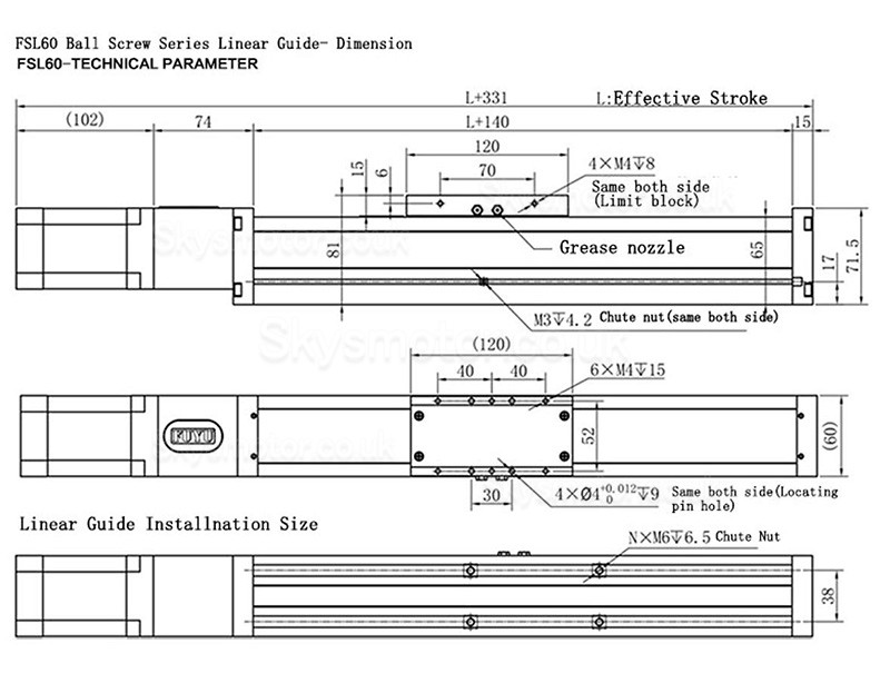 Linear Ball Screw Rail Guide CNC Slide Stage Actuator Table FS60 with Nema 24 Stepper Motor