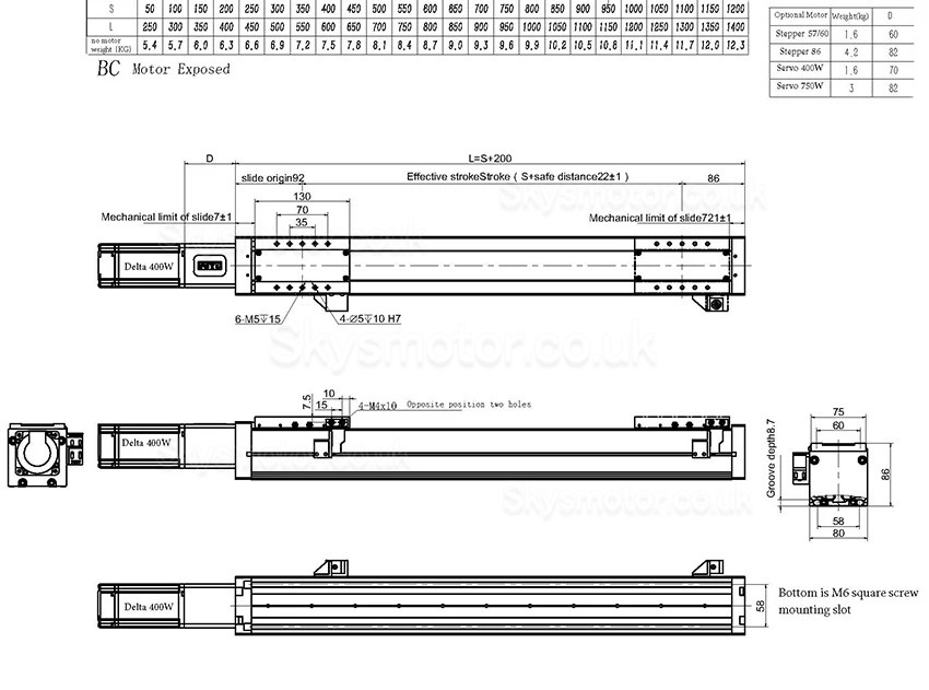 Heavy Load Linear Guide Ball Screw Linear Stage Actuator FSL80 100-1200mm with Nema24 Stepper Motor