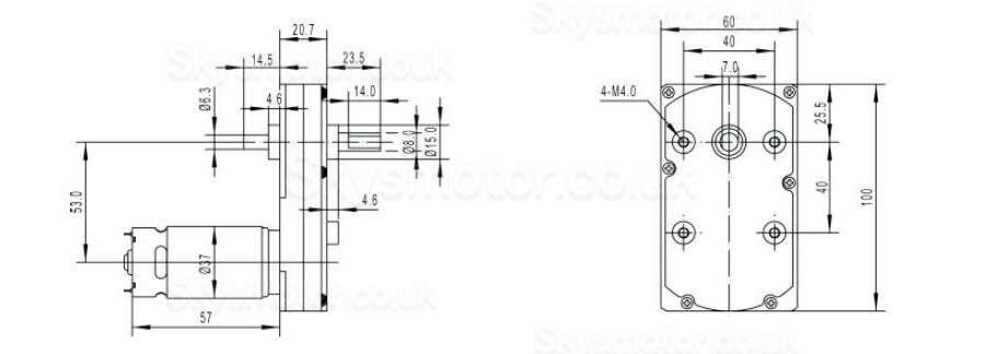 2Pcs 12V/24V Brushed DC Gearmotor GM100F-555PM PMDC Motor with Reduction Ratio 60~365 Rectangular Spur Gearbox