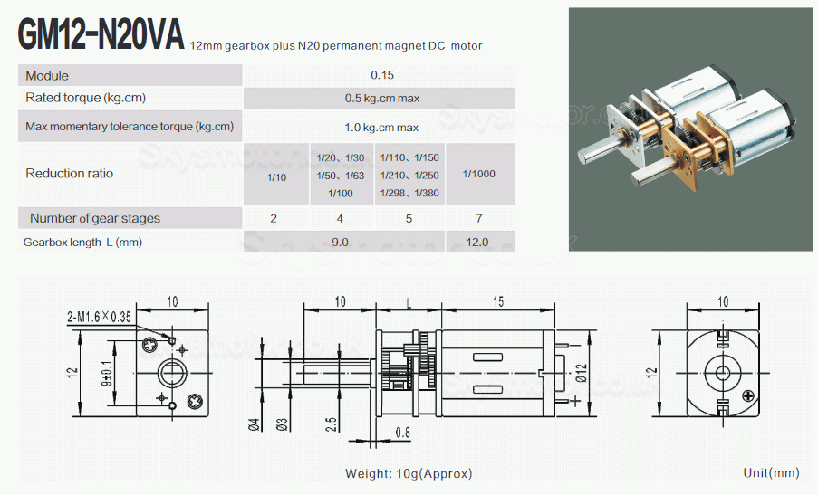 2Pcs 2.4V/5V Mini PM DC Gear Brush Motor GM12-N20VA With Reduction Ratio 10~1000 Spur Gearbox