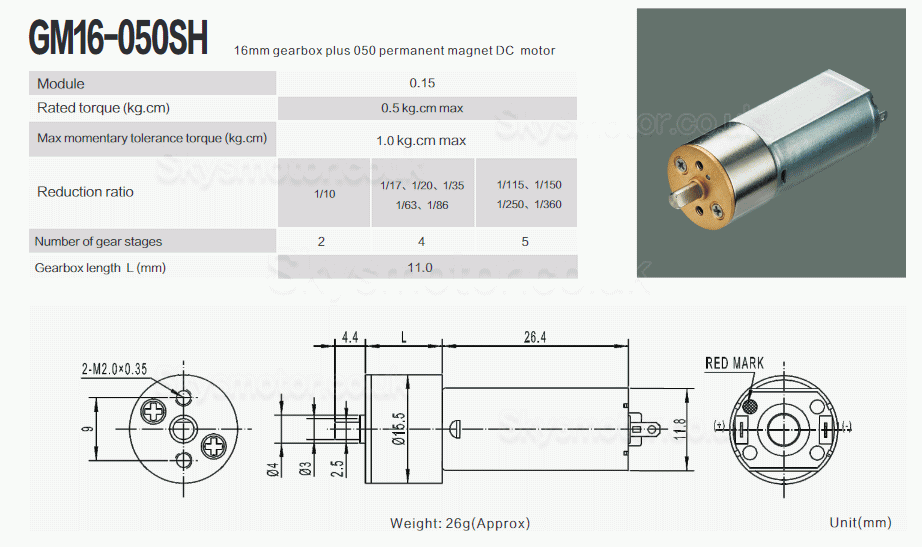 2Pcs Φ15.5mm 6V/12V Brushed DC Gearmotor PMDC Motor GM16-050SH with Reduction Ratio 18~336 Spur Gearbox