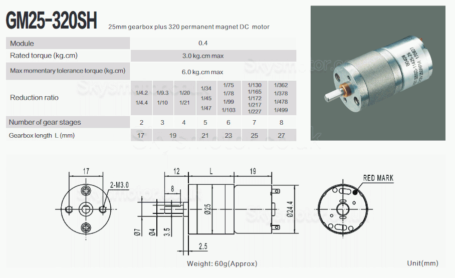 2Pcs Φ25mm 6V/12V Brushed DC Gearmotor PMDC Motor GM25-320SH with Reduction Ratio 4~499 Spur Gearbox