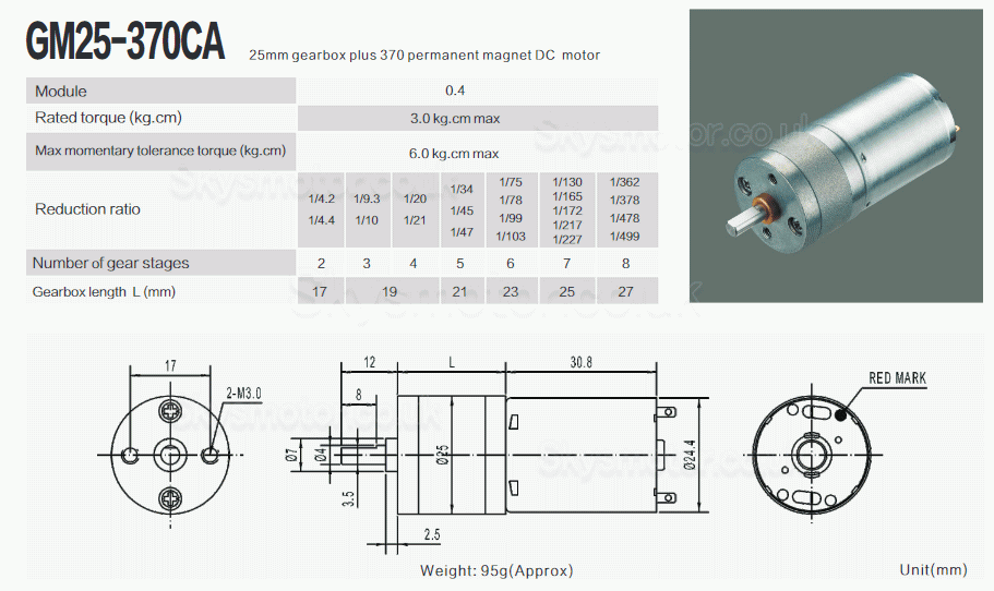 2Pcs Φ24.4mm 6V/12V High Torque Brushed  Reduction DC Motor PMDC Motor  GM25-370CA with  Spur Gearbox