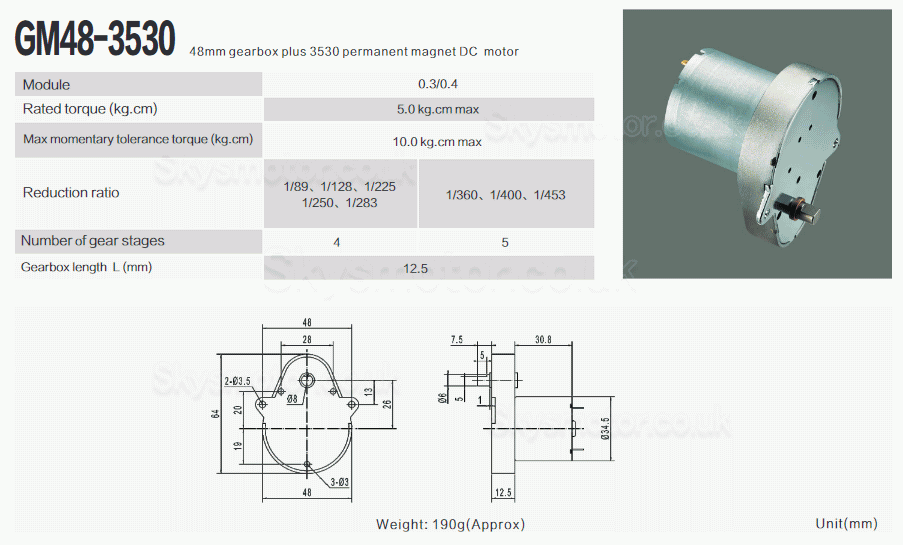 2Pcs 12V/24V Pear Shape DC Gear Motor with Worm Gearbox GM48-3530 Max.Rated Torque 5kg.cm 48*64mm