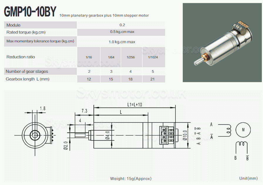 2Pcs Φ10 Mini Gear Stepper Motor with Planetary Gearbox GMP10-10BY 18deg 12VDC 0.5kg.cm Shaft Diameter 2mm