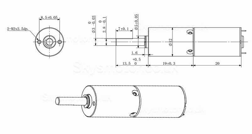 2Pcs Φ36mm 3.7V Coreless Brushless Gearmotor GMP12-TDC1220 0.25A 1.5W 12mm with Planetary Gearbox