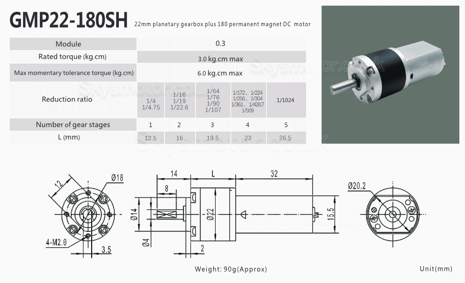 2Pcs Φ22mm 6V/12V Brushed DC Gearmotor PMDC Motor GMP22-180SH with Planetary Reduction Gearbox