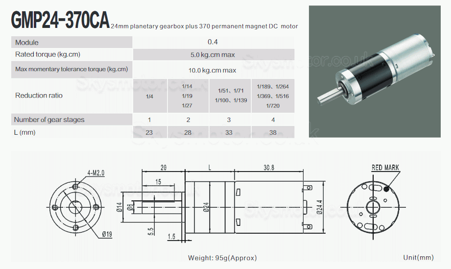 2Pcs Φ24mm 12V/24V Brushed DC Gearmotor PMDC Motor GMP24-370CA with Planetary Reduction Gearbox