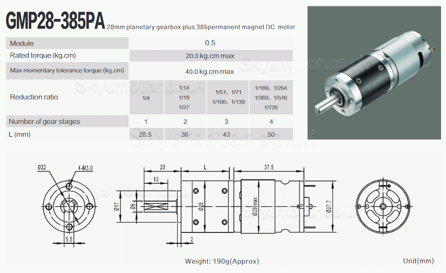 2Pcs Φ28mm 12V/24V Brushed DC Gearmotor PMDC Motor GMP28-385PA  with Ratio 4~720 Planetary gearbox