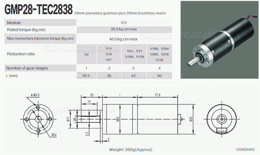 2Pcs Φ28mm 12V/24V Brushless DC Gearmotor GMP28-TEC2838 20kg.cm 6.6-11.5w With Planetary Gearbox