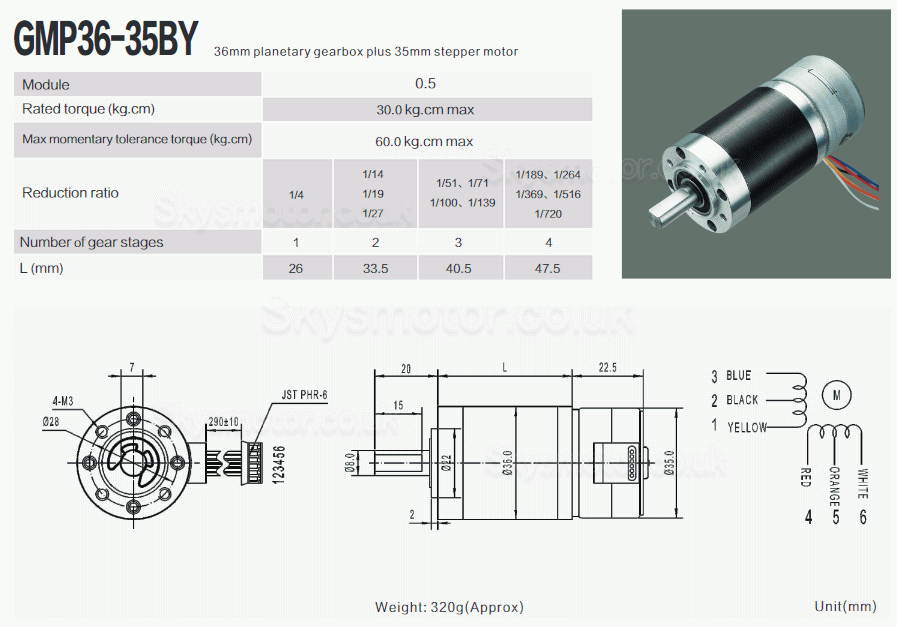 2Pcs Φ35 Gear Stepper Motor with Planetary Gearbox GMP36-35BY 7.5deg 12VDC 8kg.cm Shaft Diameter 8mm