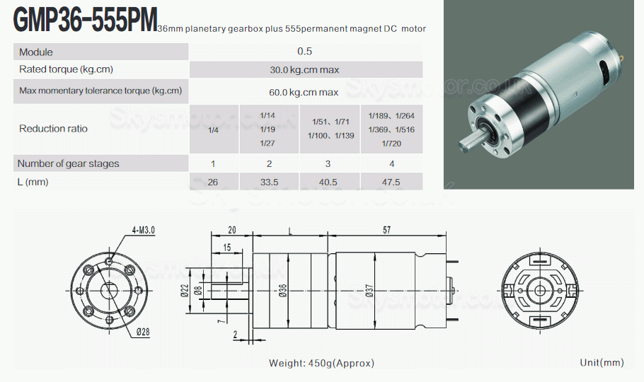 2Pcs Φ42mm 12V/24V High Torque Brushed DC Gearmotor PMDC Motor GMP36-555PM with Planetary Reduction Gearbox