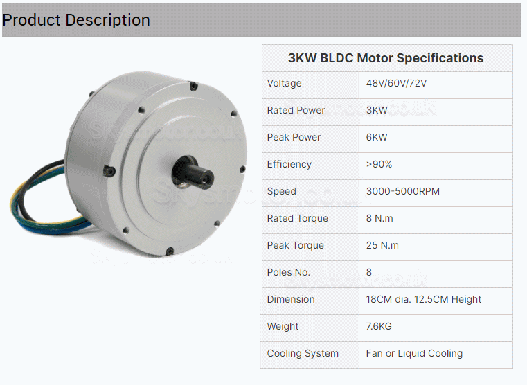 48V/72V 3KW Brushless DC Motor BLDC Motor HPM3000A for Electric Bike,Mountain Bike,Motorcycle