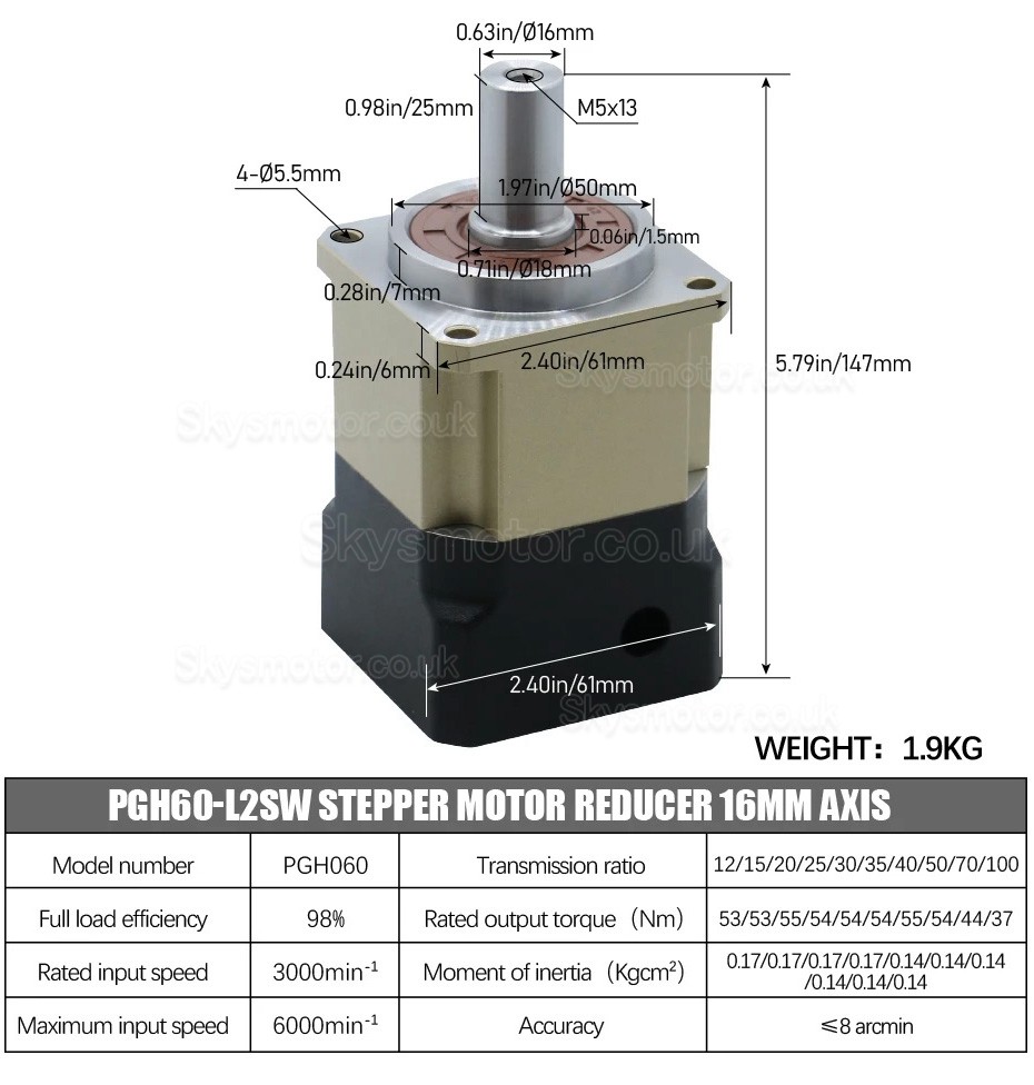 PGH60 Series Helical Planetary Gearbox Max.Ratio 100:1 PGH60-L2SW-SERVO Backlash 8 Arc-min for Nema 23,24 Servo Motor