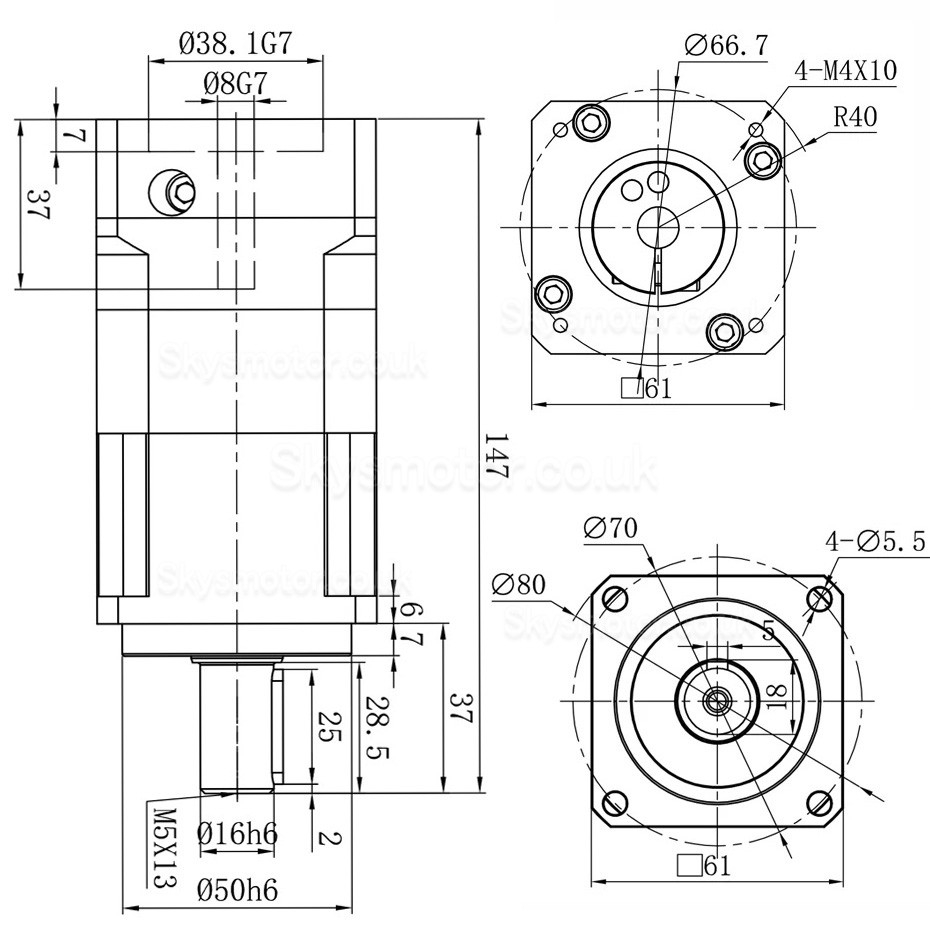 PGH60 Series Helical Planetary Gearbox Max.Ratio 100:1 PGH60-L2SW-Stepper Backlash 8 Arc-min for Nema 23,24 Stepper Motor