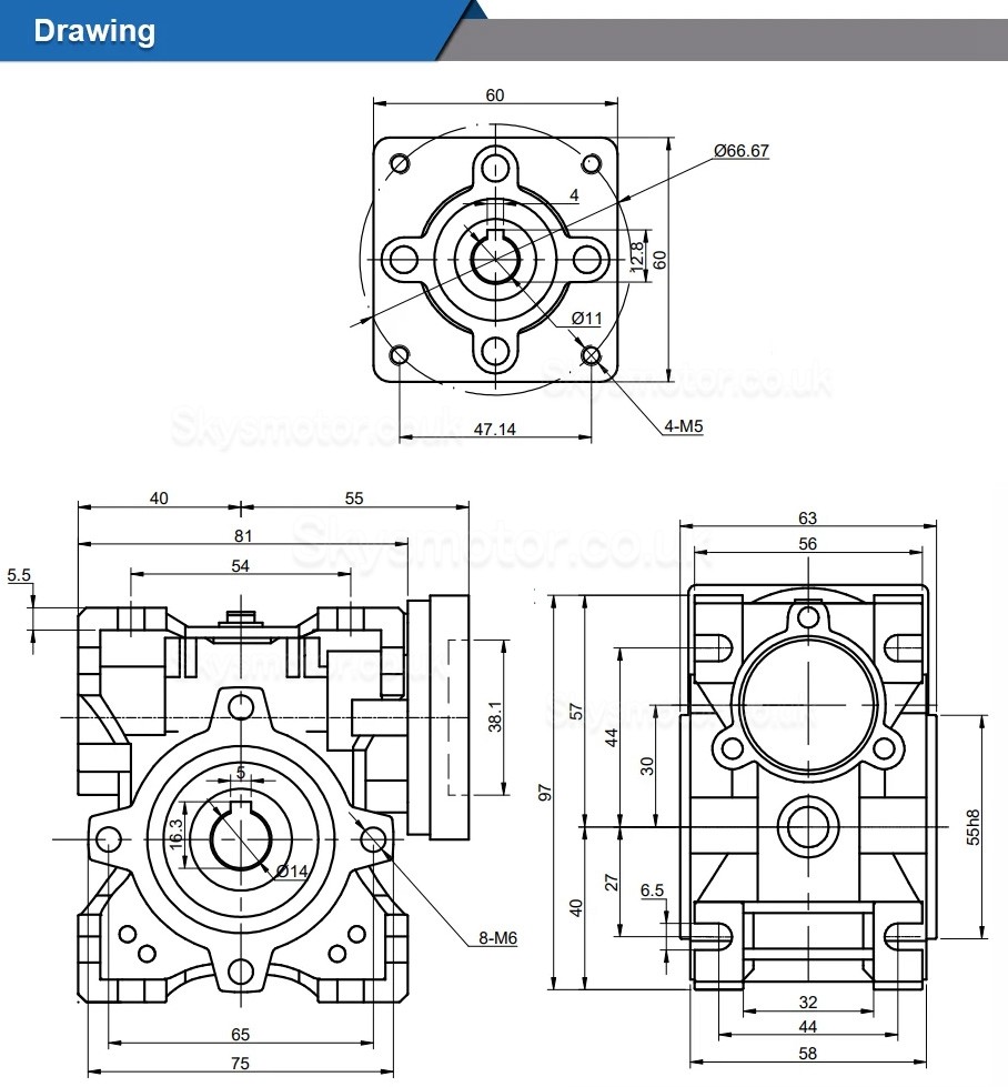 NMRV030 Worm Gearbox 5:1 10:1 20:1 30:1 50:1 Gear Speed Reducer Fit Nema 23 Stepper / Servo Motor