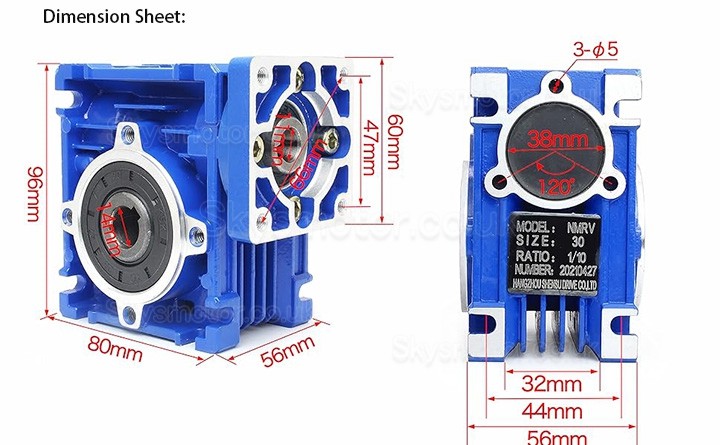 NMRV030 Worm Gear Reducer Gearbox Ratio 10:1 15:1 20:1 25:1 30:1 40:1 for Nema23 Stepper Motor / Servo Motor