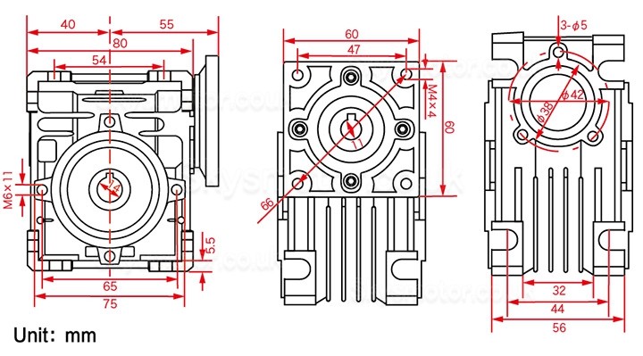 NMRV030 Worm Gear Reducer Gearbox Ratio 10:1 15:1 20:1 25:1 30:1 40:1 for Nema23 Stepper Motor / Servo Motor