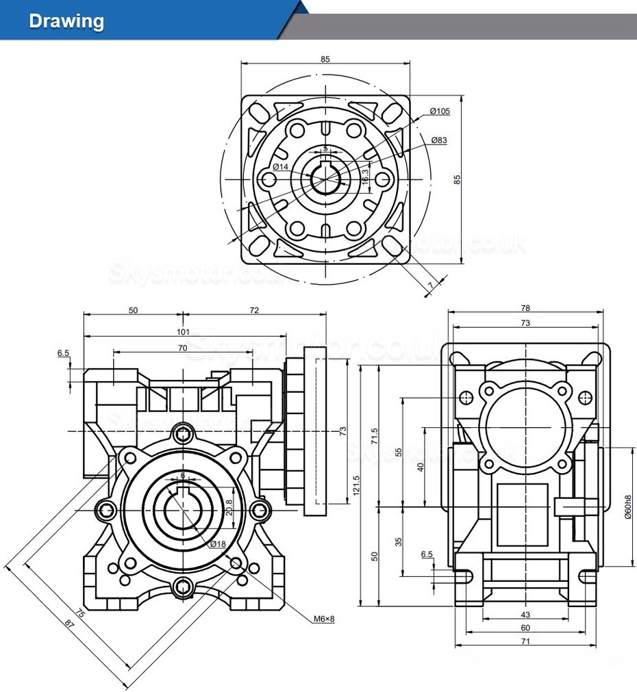 NMRV040 Worm Gearbox Speed Reducer 5:1 10:1 20:1 30:1 50:1 for Nema 34 Motor