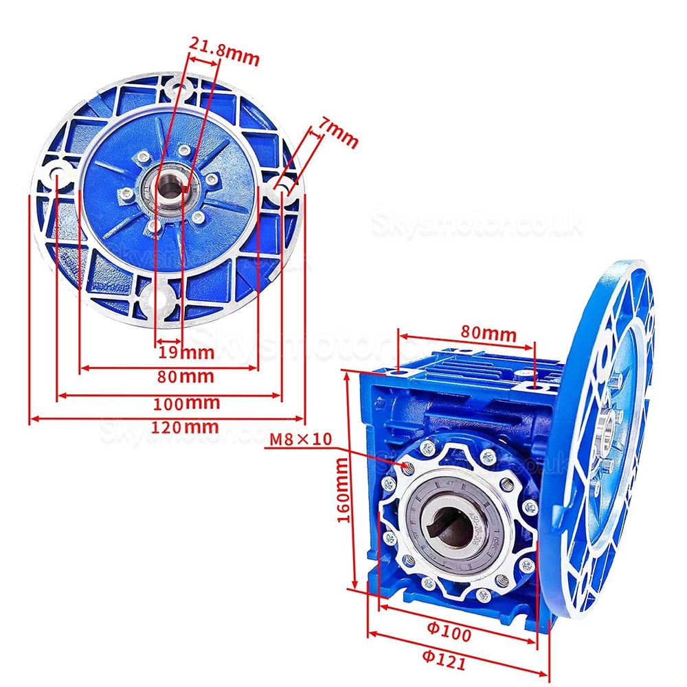 RV050 80B14/80B5 Round Worm Gear Reducer Gearbox Ratio 5:1 10:1 15:1 20:1 30:1 Input 19mm