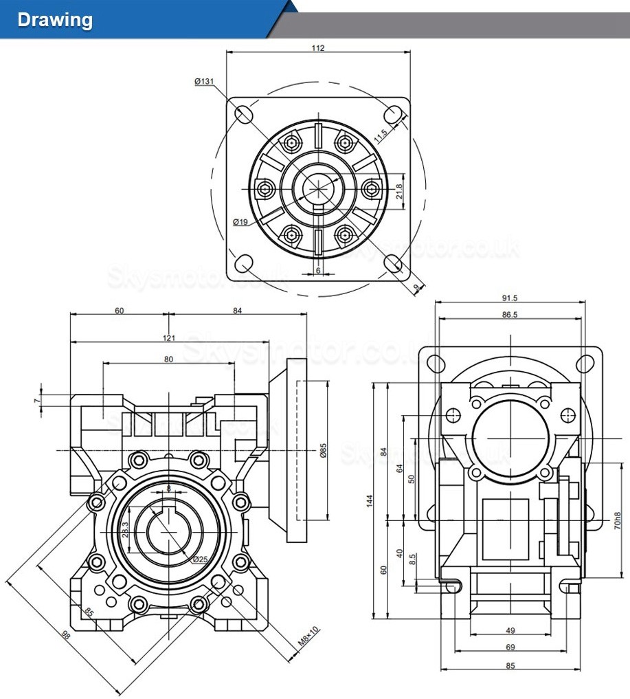 NMRV050 Worm Gear Reducer Gearbox Ratio 5:1/10:1/20:1 Fit Nema 42 Stepper Motor