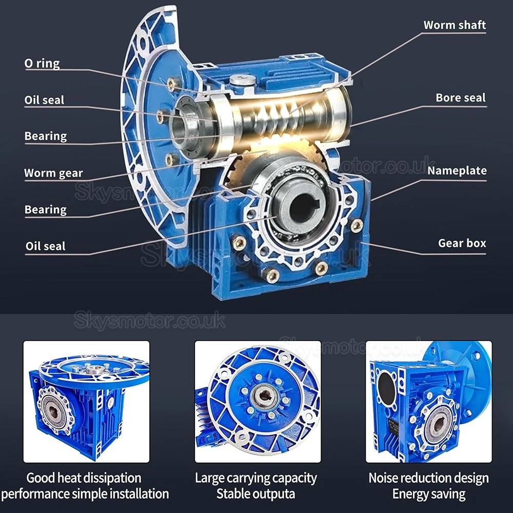 RV063 80B5/90B14 Round Worm Gear Reducer Gearbox Ratio 7.5:1 10:1 15:1 20:1 30:1 Input 19mm/24mm