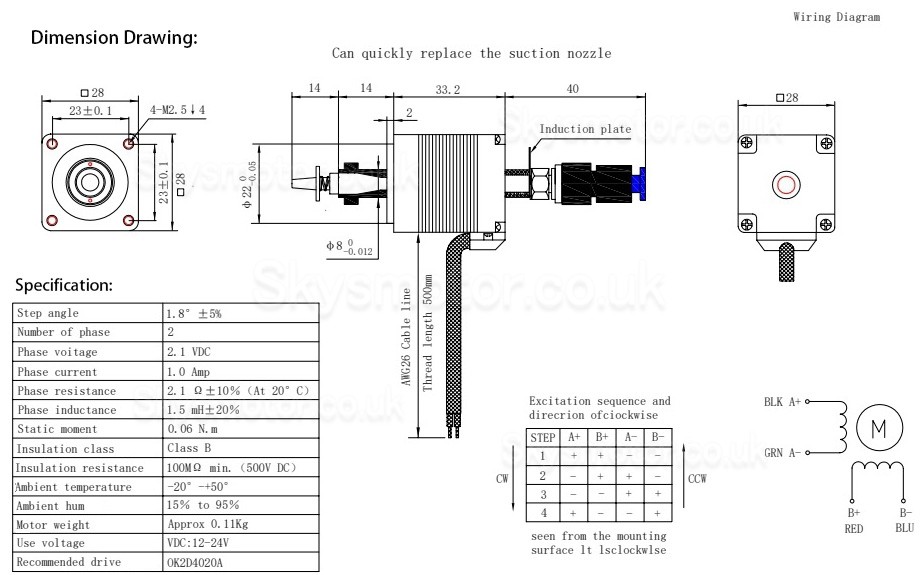 Oukeda Nema 11 Stepper Motor OK28FD33DL-ZC-SX for SMT Placement Machine 1.8 Deg 6Ncm 2 Phase with Cushioning Nozzle