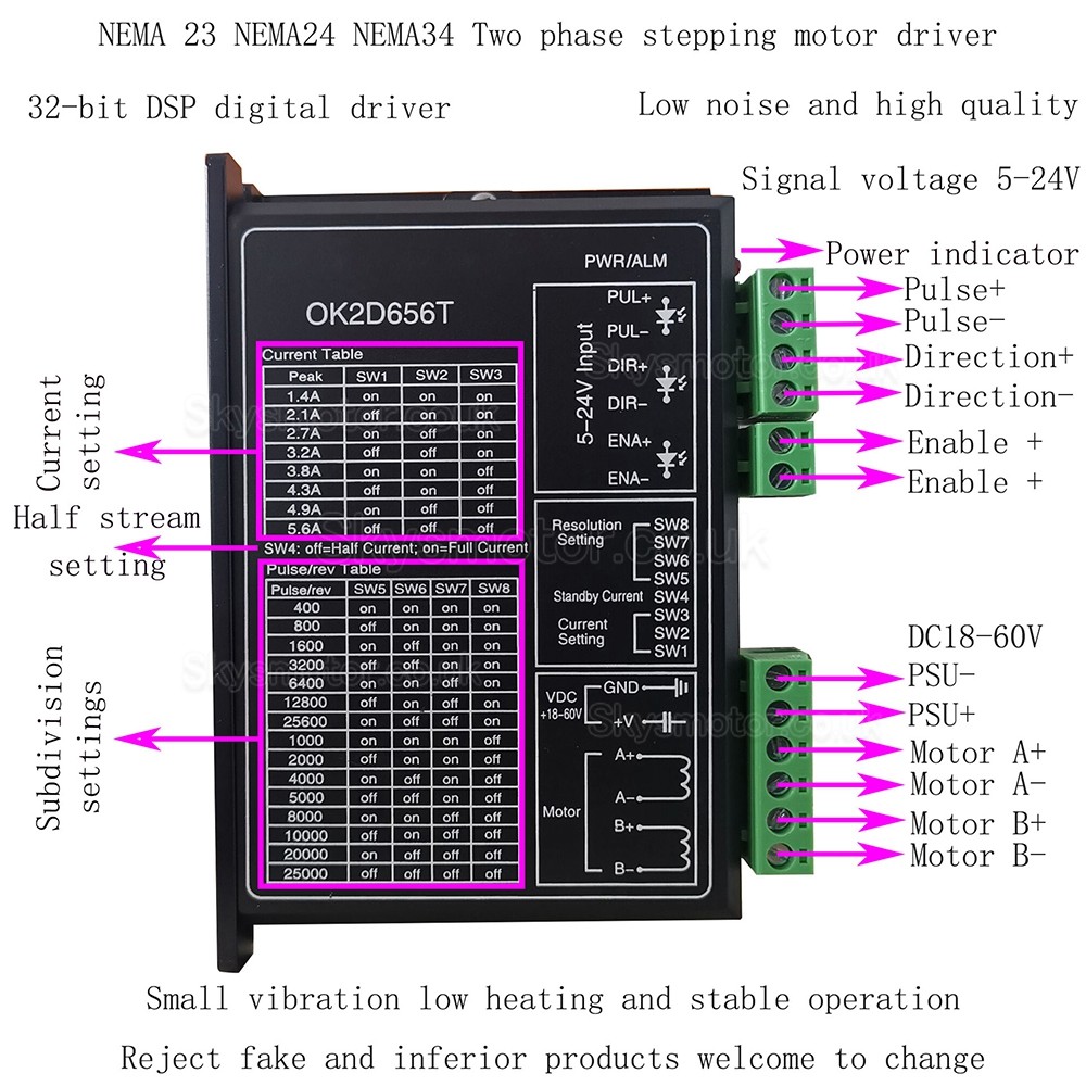 Digital Stepper Driver OK2D656T 1.4-5.6A 18-60VDC for NEMA23 NEMA24 NEMA34 Stepper Motor