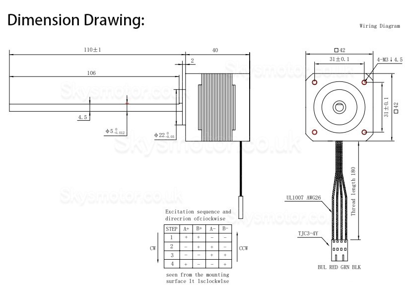 Oukeda Nema 17 Non-captive Stepper Motor OK42FD40104A-110B 1.8 deg 40mm Stack 49Ncm Lead Screw 110mm