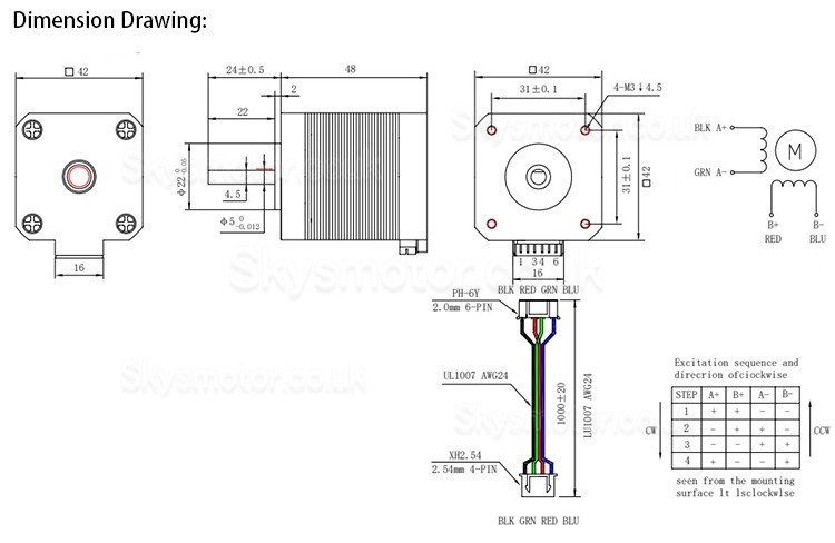 Oukeda Nema 17 High Temp Stepper Motor SMCU002907 1.8deg 60Ncm Insulation Class B 180C